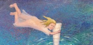 A girl floats above a whirlpool - Cover art from book