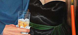 Hand holding glass with ice. Detail from a painting by Louise Craven Hourrigan