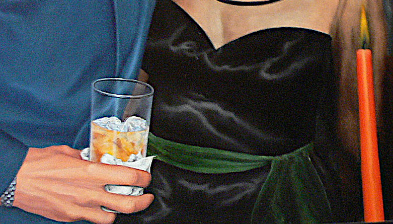 Hand holding glass with ice. Detail from a painting by Louise Craven Hourrigan