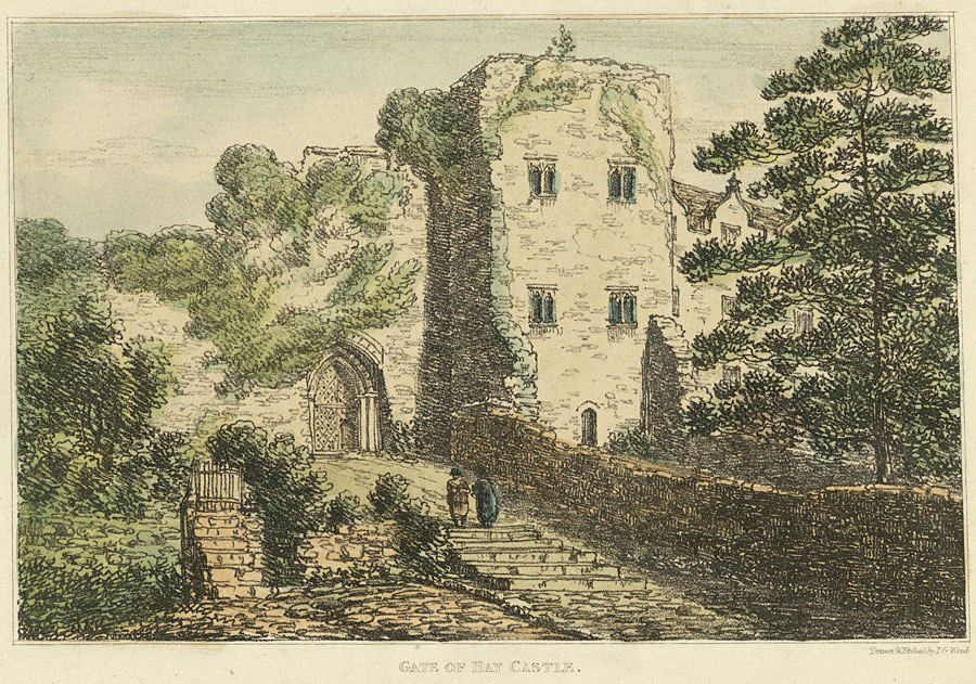 1816 illustration of the Gate of Hay Castle. Image: National Library of Wales
